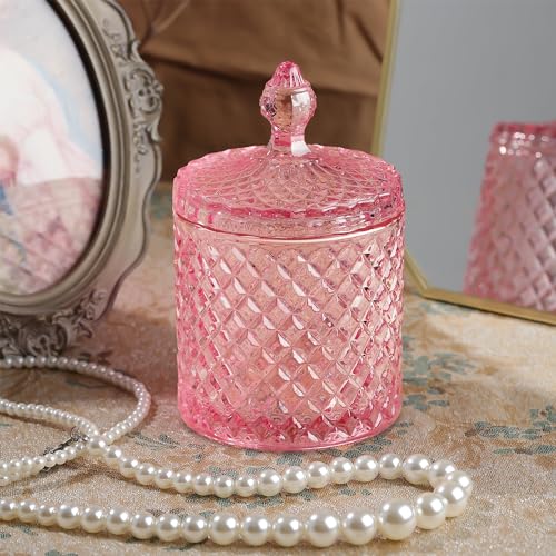 Joeyan 18 oz Light Pink Glass Jars with Lid,Embossed Colored Candy Dishes - color: Light Pink