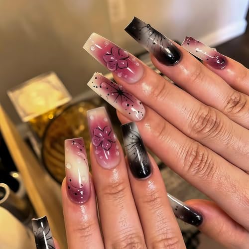 Long Square Press on Nails Gradient Fake Nail for Women 24Pcs - color: 39