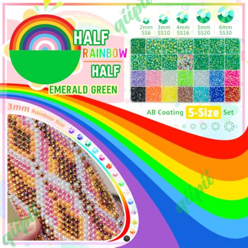 qiipii Emerald Green AB Resin Rhinestones w B7000 Glue for Crafting Bedazzling 2-6mm Flatback Colorful Jelly Stones Diamonds Gems Bedazzler Kit for Nails Face Eyes Makeup Tumblers Bottles Crafts Shoes - color: Emerald Green, size: Jelly