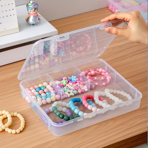 Vidifor 2-Pack Clear Cable Organizer Box with 16 Cable Ties, 4 Compartments Organizer Container for Crafts, Beads, Earrings, Screws, Nail, Pins (2, Large) - size: Large