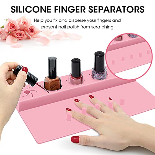 Nail Polish Holder, 2 in 1 Silicone Hand Rest Mat Set - Pink - color: Pink