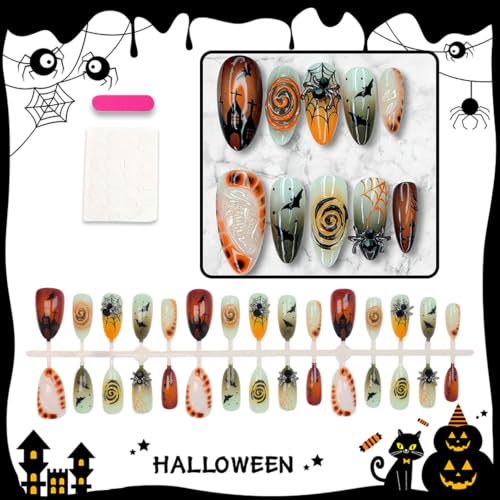 30pcs Halloween Press on Nails 3D Spider Gothic Bat Fake Nails - color: Halloween Press on Nails 09