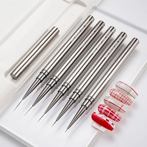 5pcs Nail Liner Brush (6,9,12,15,18mm) Thin Nail Art Brush Finger Nail Paint Brush Nail Detail Brush Nail Design Brushes Nail Pen Acrylic Manicure Brush Tools - color: White