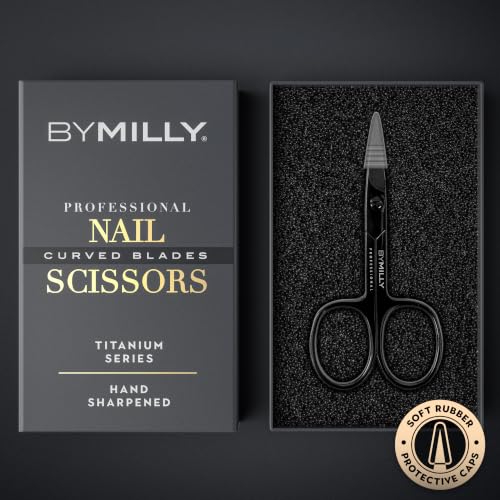 Professional Nail Scissors | High Carbon Stainless Steel | Manicure | Razor Sharp Curved Blade for Women - 100% Stainless Steel Beauty Scissors for Nails (Black) - color: Black