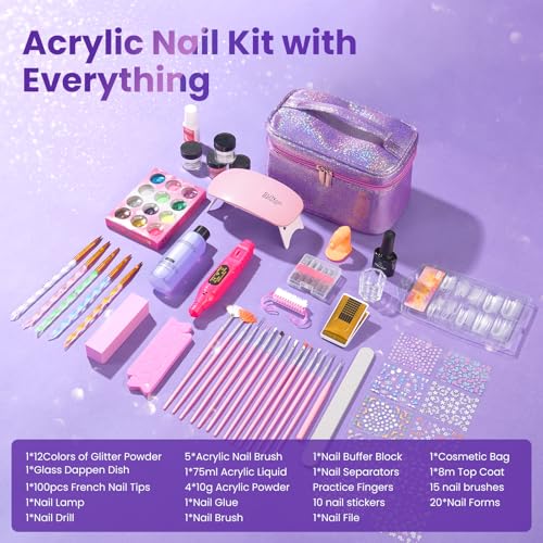 Acrylic Nail Kit for Beginners with Everything in Storage Bag, Bling Purple - color: Single Purple