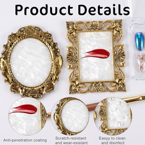 2Pcs Gold Vintage Nail Art Palette, Manicure Mixing Display Holder Board