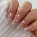 Pink French Tip Acrylic Press on Nails Almond Medium Fake Nails - color: 04-Pink