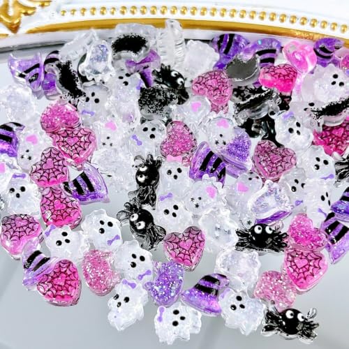 50Pcs Cute Halloween Nail Charms 3D Mixed Resin Nail Rhinestones - color: Color-1