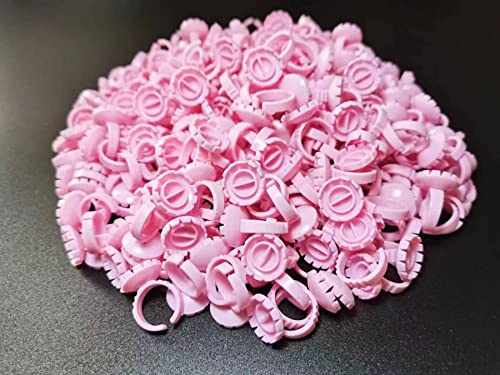 300PCS Glue Rings Lash Rings,Smart Glue Rings for Eyelash Extensions,Disposable Rings Glue Cups for False Eyelash Extension Supplies, Lovely Blooming Lash Eyelash Glue Holder Volume Lashes Fan,Pink - color: pink