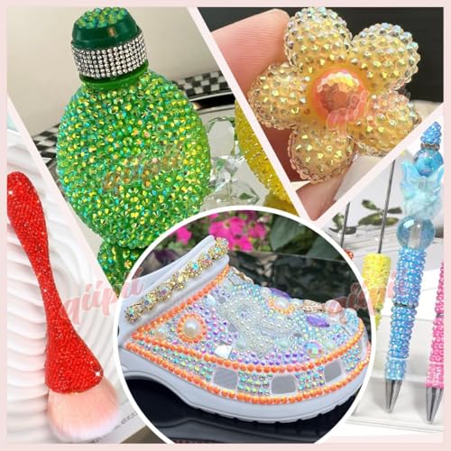 qiipii 28 Grids 2-6mm Aqua Green AB Resin Rhinestones w Glue for Bedazzling - color: Aqua/Jade Green, size: Jelly