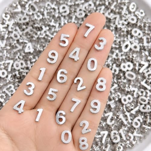 40 Pcs Silver Numbers Nail Charms Shiny Alloy Numbers Nail Rhinestones - color: Silver