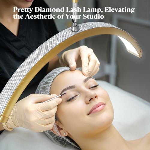 Mznoo Lash Light, 23IN Bling Diamond Half Moon Light with Tool Tray, Gold - color: Gold