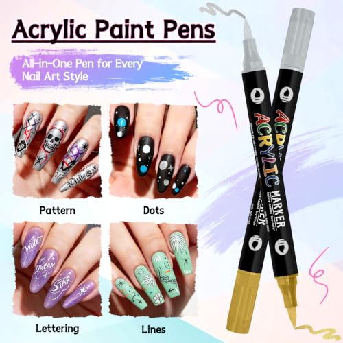 TOROKOM 24 Colors Nail Art Pens Set, Nail Art Markers 3D Nail Polish Pens - color: 24 Color(12PCS)
