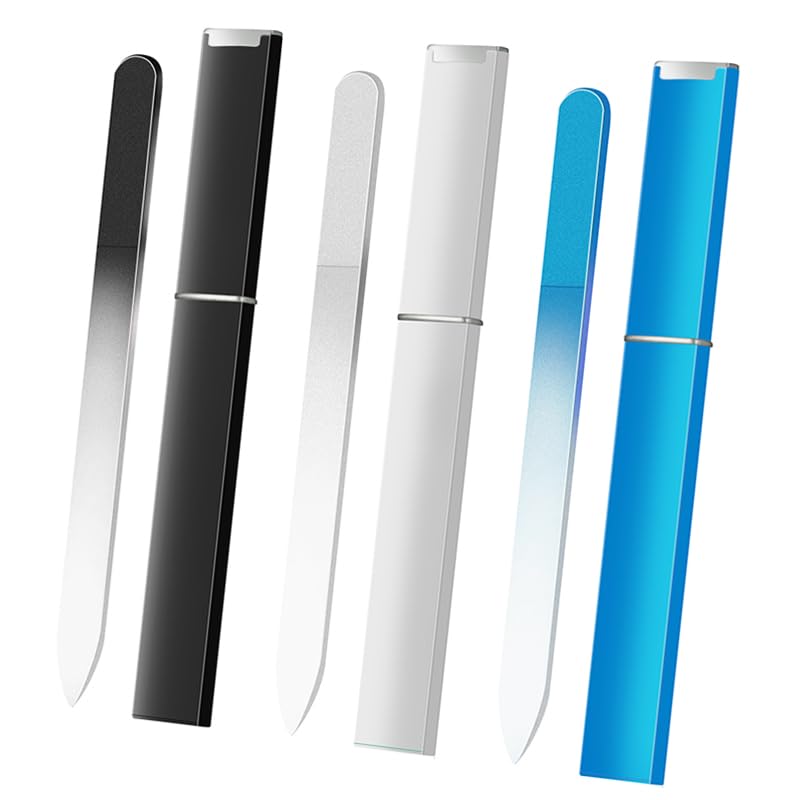 Crystal Glass Nail File with Case for Natural Nails 3 Pack - color: Black White Blue