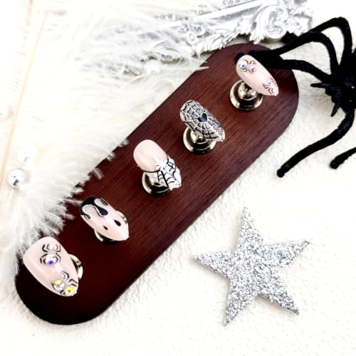 Halloween Press on Nails Medium Almond Fake Nails Spider Web Gothic Art - color: Halloween Press on Nails 02