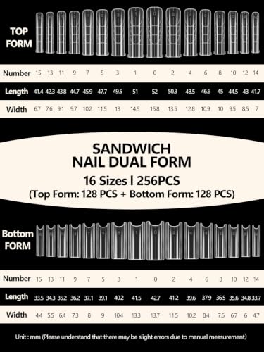 TOROKOM Sandwich Nails Dual Forms for Builder and Poly Nail Gel Extensions - color: Long Square
