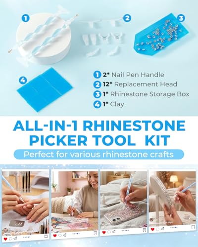 5.0 Pro Rhinestone Picker Tool Kit 16pcs, Bedazzling Pen | Diamond Art Tool - color: Blue/White