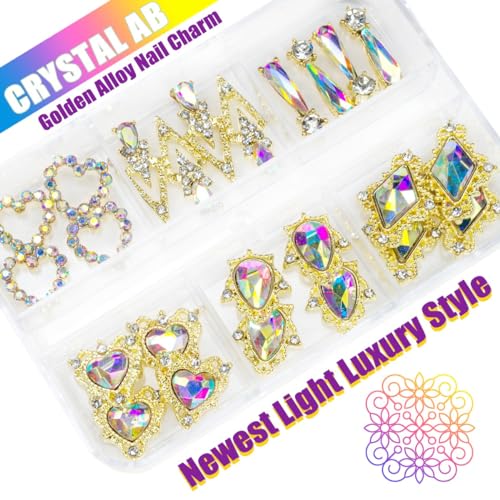24pcs Crystal AB Nail Rhinestone Luxury Nail Charms 3D Heart Charms for Nails Big Nail Gems Nail Crystal Diamonds Jewelry Stones Alloy Nail Art Studs Nail Art Supplies w Box for Nails Decorations - color: Luxury Charms - Crystal AB, size: 1 Box