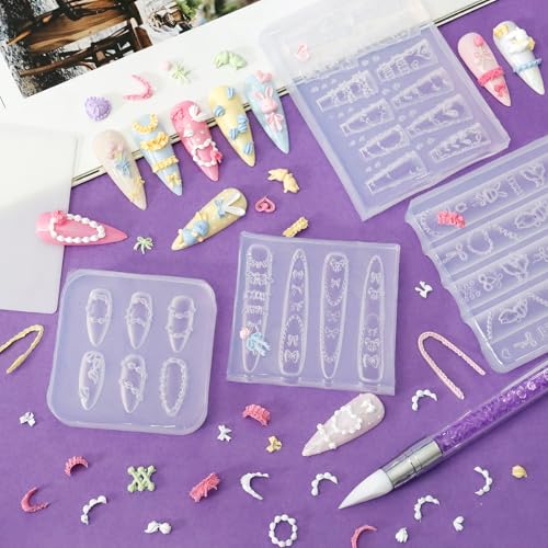 Laza 4pcs Cream Chain Silicone Nail Art Molds Multiple Rabbit Nail Molds - color: Cream Chain