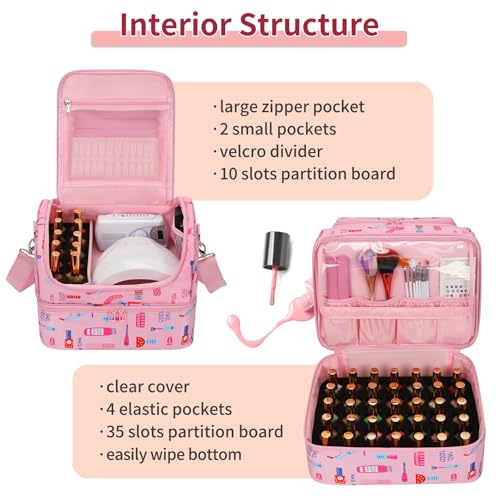 CUBETASTIC Nail Polish Organizer Case, Cartoon Green, 45 Slots - color: Cartoon Pink, size: 45 Slots