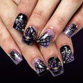 Purple Halloween Press On Nails, Short Square Spiderweb Witch Hat Design - color: style 25
