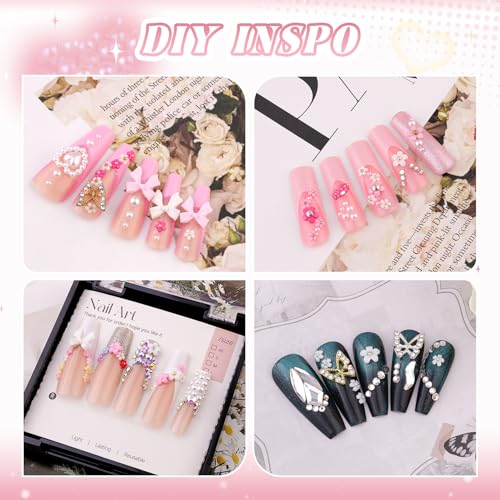 3D Flowers Nail Charms for Nail, Cute Charms Acrylic Nail Flower with Glue - color: 22 15 Grids Nail Decos Set 2 with Glue