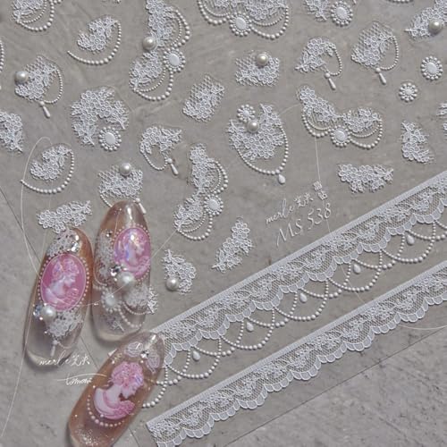 5D Embossed Nail Stickers, Premium Salon-Quality Self-Adhesive 3D Nail Art Decals, Refined Classic Designs for Easy DIY Manicure (Bridal Veil) - color: Bridal Veil