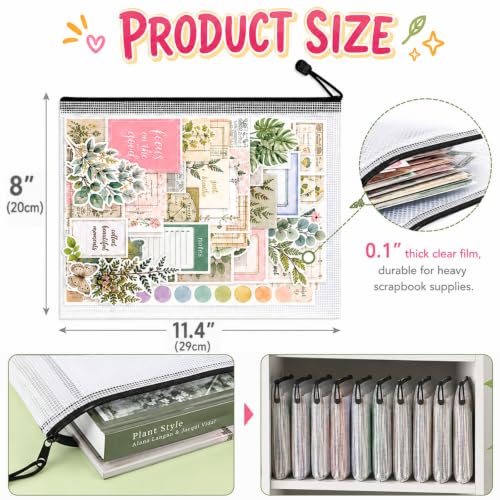 12 Pcs Sticker Storage Organizer Clear Zipper Pouches (11.4×8 Inches) - size: 11.4x8inch