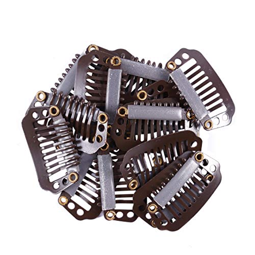 YANTAISIYU 24 Count Metal Hair Extension Clips, 28mm 8-teeth Snap Hair Clips for Wigs Hairpiece Hair Extensions Accessories, Dark Brown - color: Dark Brown, style: 28mm