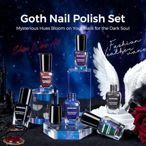 Morovan Dark Nail Polish Set: 6 Color Gothic Black Glitter Deep Purple Gift - color: Midnight Gothic