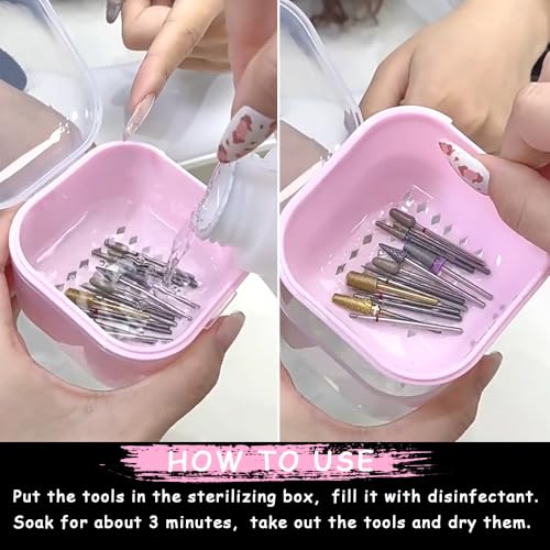 Nail Tool Sterilizer Box, Portable Soaking Box for Nail Drill Bits, Pink - color: Pink