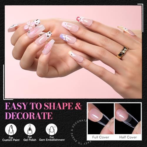 Makartt Medium Coffin Nail Tips: 504 PCS Pre-Etched Clear False Nails Tips, 15 Sizes Full Cover Half Matte Soft Acrylic Press On Nail Extensions Supplies Salon and DIY at Home - size: Medium Almond-504 Pcs