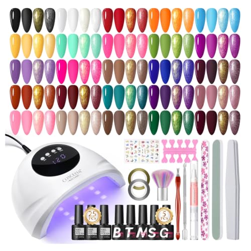 COSCELIA Gel Nail Polish Set 25 Colors Red Pink White All Seasons Nail Gel with Nail Lamp Base Top Coat Long-Lasting Nail Gel Manicure Kit Gift for Women - color: All