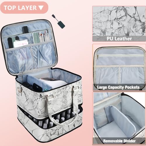 FCQQYWZ Large Nail Polish Organizer Case Hold 84+ Bottles Nail Polish & Nail Lamp, 3 Layers Nail Organizers and Storage for Nail Tech with Divider, Travel Carrying Case for Nail Polish Kit Set(White) - color: White-84Bottles