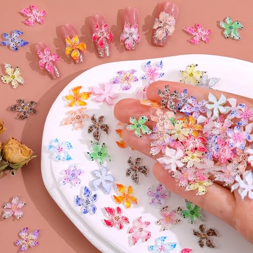 3D Flower Nail Charms for Nails Art, Cute Colorful Acrylic Nail Flowers - color: 70 Pcs Resin Nail Flowers