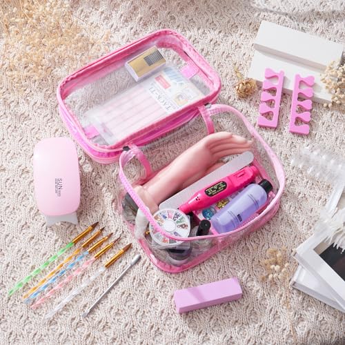 Nail Kit for Beginners with Everything- Practice Hands & Storage Gift Bag - color: Sparkling Pink