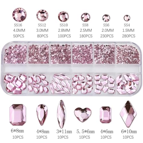 Nail Art Rhinestones Kit Nail Gems Ab Flat Bottom Special-Shaped Drill, with Storage Organizer Box/Wax Pencil/Tweezers for Nail Art Craft (Purple) - color: Purple