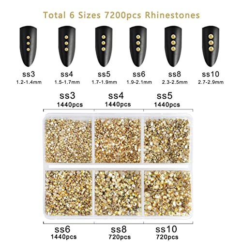 Beadsland Flatback Rhinestones, Metal Sunlight, 7200pcs Mixed 6 Sizes - color: Metal Sunlight