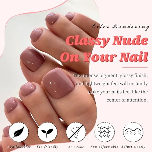 168pc Press on Toenails Women Fake Toe Nails with Glue Tabs, Coffee Fake Toenails Press on Nail Short Square Toe Nails Press ons Glue Toenail Feet False Artificial Acrylic Toe Nail Tips - color: Coffee