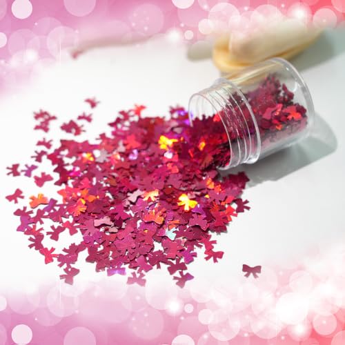 Laza 2.5g Chunky Glitter Bowknot Shaped Confetti Nail Sequins - color: Laser Plum Red