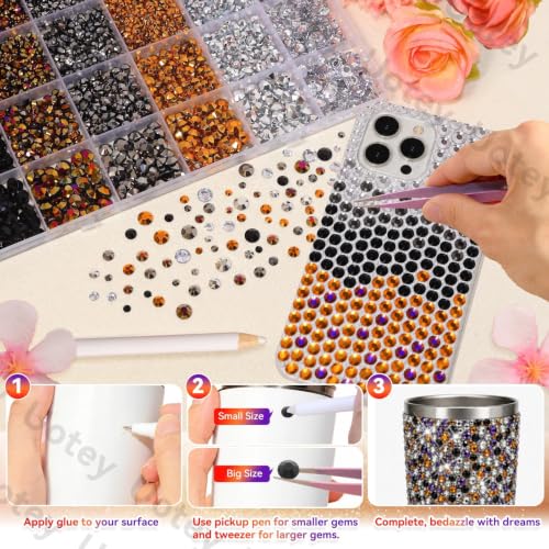 24 Grids Rhinestones Bedazzling Kit, Black Gold Silver Gems for Crafts DIY - color: S10