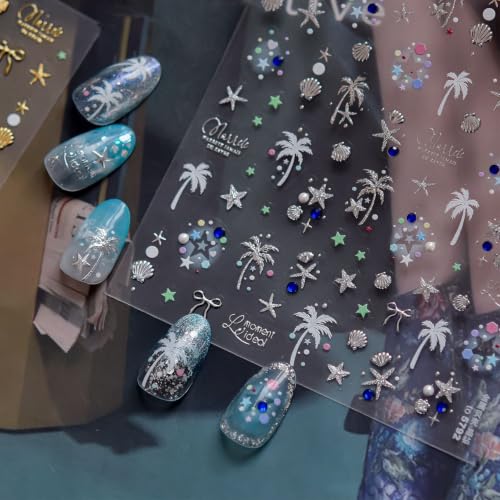 5D Embossed Flower Stickers for Nail Art White Floral Self-Adhesive Pearls Nail Art Decals for Women Nail Supplies Art Design Stickers (to5792_S) - style: to5792_S