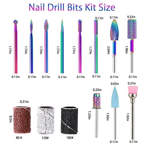 BQAN Carbide Nail Drill Bits Set 10Pcs 3/32" with 75Pcs Sanding Bands - color: Colorful