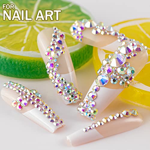 One Pack 2000 Pcs of Flatback Round AB Crystal Rhinestones 6 Sizes (1.5-6 mm) with Nail Art Rhinestone Picker Pencil and Tweezer for DIY and Salon Use - color: 1 Pack - AB