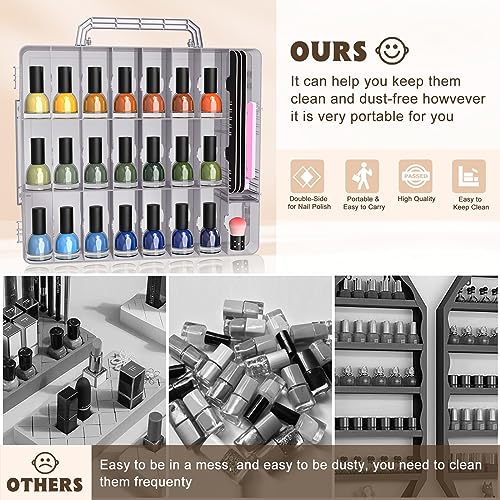 SUBAY 2 Pcs Portable Nail Polish Organizer, Clear Double Side Nail Polish Holder,Gel Nail Storage for 48 Bottles with 6 Adjustable Dividers in Each Side Space Saver Grey - size: 2 Pcs Grey