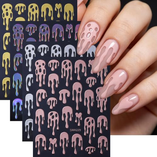 Halloween Nail Art Stickers Gothic Spooky Nail Art Decals 4 Sheets 3D Self-Adhesive Stickers Gold Laser Silver Rose Gold Silvery Horror Drip Nail Decals for Women Halloween Nail Supplies Decorations - color: Halloween Style10
