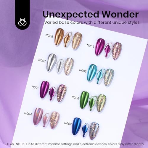 Beetles 8 Colors Chrome Powder for Gel Polish Nails Mirror Effect - color: A - Multicolor Mirror-8