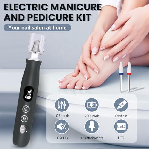 Electric Nail Drill Cordless 2000 mAh Rechargeable Portable Nail File Drill - color: Grey 2