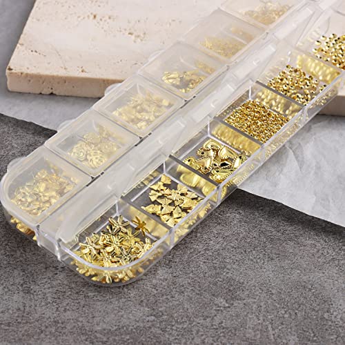 Fcozpjk 3D Metal Nail Charms Gold Silver Nail Beads Decorations - color: Gold