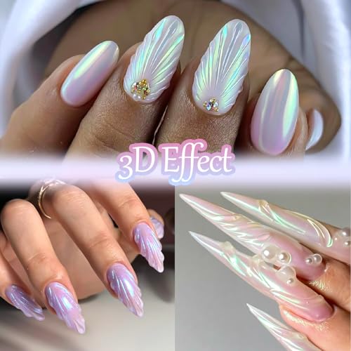 12 Jars Pearl Chrome Nail Powder, Iridescent Aurora Powder - color: F-123+F-124+6pcs sponge sticks